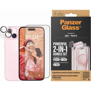 PanzerGlass 2 in 1 pack - Ultra-Wide Fit Anti-Bacterial Screenprotector incl. applicator + Camera Protector voor de iPhone 15