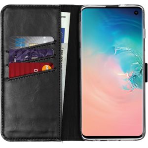 Selencia Echt Lederen Bookcase voor Samsung Galaxy S10 - Zwart