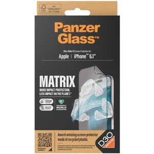 PanzerGlass Matrix Recycled Ultra-Wide Fit Anti-Bacterial Screenprotector incl. applicator voor de iPhone 15
