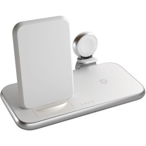 Zens Draadloos oplaadstation 4-in-1 - Aluminium Serie - Draadloze stand + Apple Watch - Wit