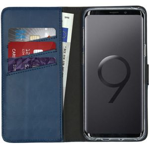 Selencia Echt Lederen Bookcase voor Samsung Galaxy S9 - Blauw