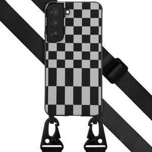 Selencia Siliconen design hoesje met afneembaar koord voor de Samsung Galaxy S22 - Irregular Check Black