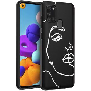 iMoshion Design hoesje voor de Samsung Galaxy A21s - Abstract Gezicht - Wit / Zwart