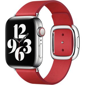 Leather Band Modern Buckle voor de Apple Watch Series 1-9 / SE - 38/40/41 mm - Maat M - Scarlet Red