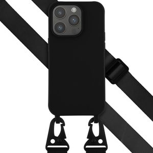 Selencia Siliconen hoesje met afneembaar koord voor de iPhone 14 Pro - Zwart