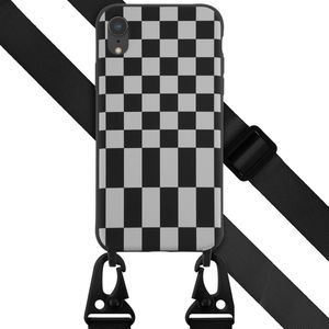 Selencia Siliconen design hoesje met afneembaar koord voor de Apple iPhone Xr - Irregular Check Black