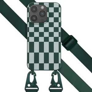 Selencia Siliconen design hoesje met afneembaar koord voor de Apple iPhone 14 Pro - Irregular Check Green
