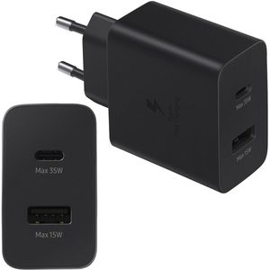 Originele Power Adapter voor de Samsung Galaxy A20e - Oplader - USB-C en USB aansluiting - Fast Charge - 35W - Zwart