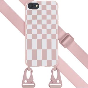 Selencia Siliconen design hoesje met afneembaar koord voor de iPhone SE (2022 / 2020) / 8 / 7 - Irregular Check Sand Pink