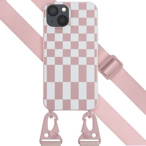Selencia Siliconen design hoesje met afneembaar koord voor de iPhone 13 - Irregular Check Sand Pink