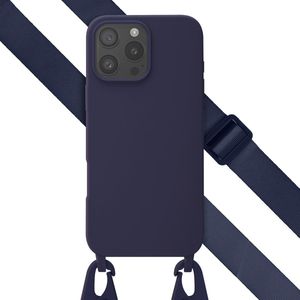 Selencia Siliconen hoesje met afneembaar koord voor de Apple iPhone 16 Pro Max - Donkerblauw
