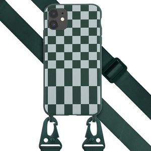 Selencia Siliconen design hoesje met afneembaar koord voor de Apple iPhone 11 - Irregular Check Green