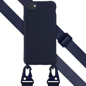 Selencia Siliconen hoesje met afneembaar koord voor de Apple iPhone SE (2022 / 2020) / 8 / 7 - Donkerblauw