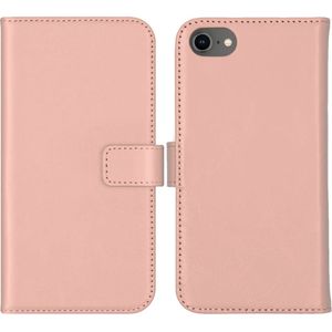 Selencia Echt Lederen Bookcase voor Apple iPhone SE (2022 / 2020) / 8 / 7 / 6(s) - Roze