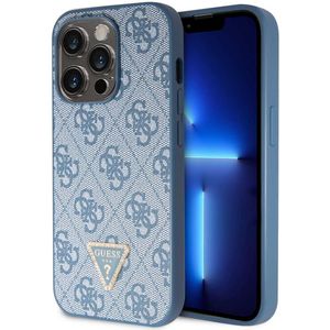 Guess 4G Logo Triangle Strass Backcover voor de iPhone 15 Pro - Blauw