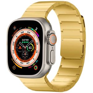 Selencia Stalen magnetisch bandje voor de Apple Watch Series 1-9 / SE / Ultra (2) - 42/44/45/49 mm - Goud