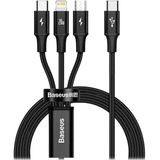 Baseus Rapid Series 3-in-1 snellaadkabel - USB-C naar USB-C / Lightning / Micro-USB - 20 Watt - 1,5 meter - Zwart