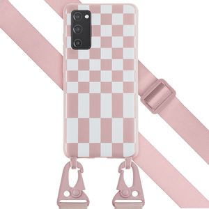 Selencia Siliconen design hoesje met afneembaar koord voor de Samsung Galaxy S20 FE - Irregular Check Sand Pink