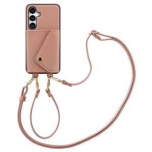 Selencia Sera Telefoonhoes met Koord en Envelop Pashouder voor de Samsung Galaxy S25 - Old Pink