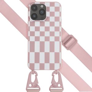 Selencia Siliconen design hoesje met afneembaar koord voor de Apple iPhone 14 Pro Max - Irregular Check Sand Pink