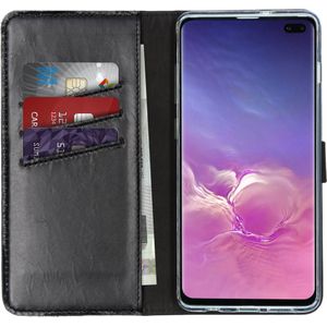 Selencia Echt Lederen Bookcase voor de Samsung Galaxy S10 Plus - Zwart