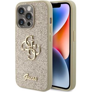 Guess 4G Metal Logo Glitter Backcover voor de iPhone 15 Pro - Goud