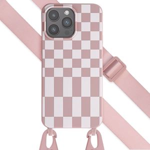 Selencia Siliconen design hoesje met afneembaar koord voor de iPhone 15 Pro Max - Irregular Check Sand Pink