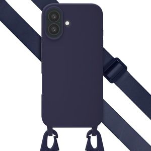 Selencia Siliconen hoesje met afneembaar koord voor de Apple iPhone 16 - Donkerblauw