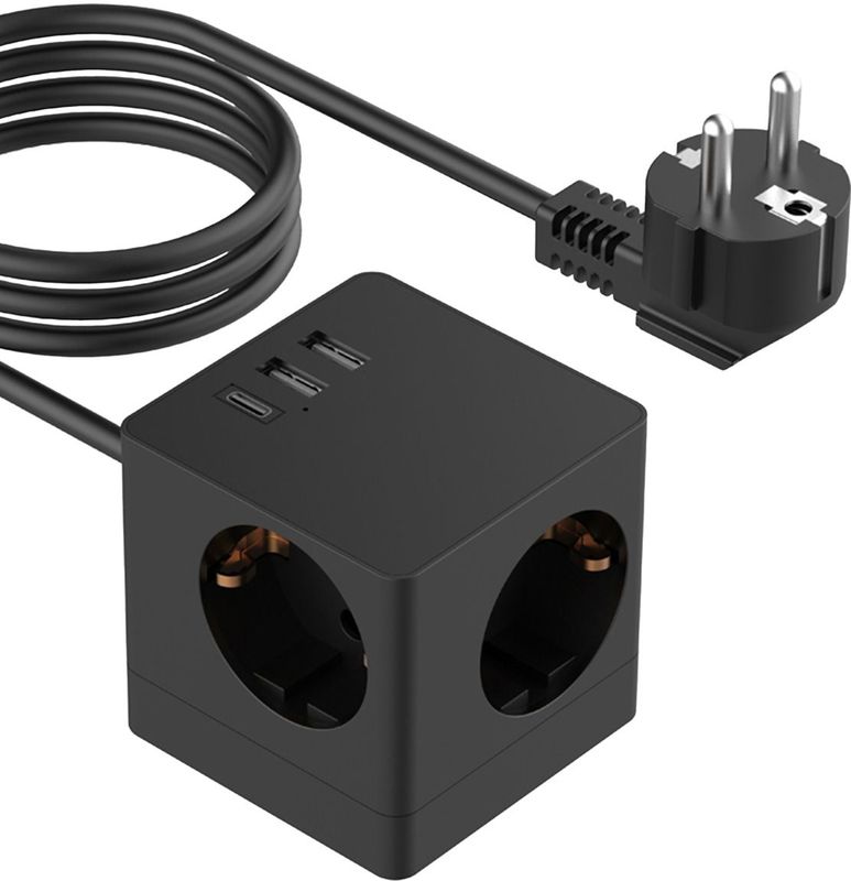 PowerCube - Strip - Zwart - Kunststof - Capaciteit voor 6 Apparaten