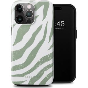 Selencia Vivid Tough Backcover voor de Apple iPhone 15 Pro Max - Colorful Zebra Sage Green