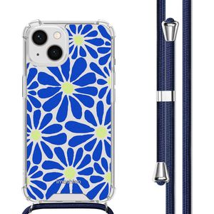 iMoshion Design hoesje met koord voor de iPhone 13 - Cobalt Blue Flowers Connect
