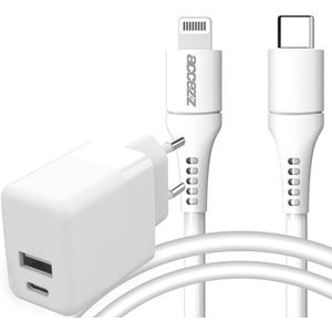 Accezz Wall Charger met Lightning naar USB-C kabel - Oplader - MFi certificering - 20 Watt - 1 meter - Wit