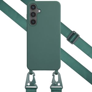 Selencia Siliconen hoesje met afneembaar koord voor de Samsung Galaxy S24 FE - Donkergroen