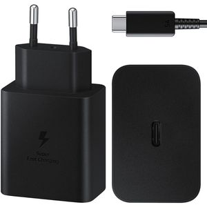 Originele Power Adapter met USB-C kabel voor de Samsung Galaxy A71 - Oplader - USB-C aansluiting - Fast Charge - 45 Watt - 1,8 meter - Zwart