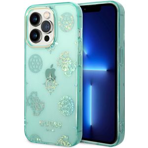 Guess Peony Glitter Backcover voor de iPhone 14 Pro - Turquoise