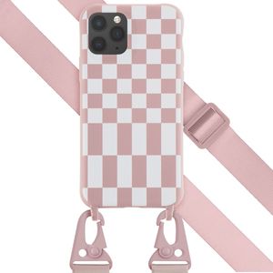 Selencia Siliconen design hoesje met afneembaar koord voor de iPhone 11 Pro - Irregular Check Sand Pink