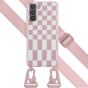 Selencia Siliconen design hoesje met afneembaar koord voor de Samsung Galaxy S21 FE - Irregular Check Sand Pink