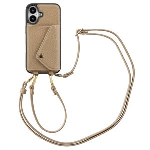 Selencia Sera Telefoonhoes met Koord en Envelop Pashouder voor de Apple iPhone 16 - Beige