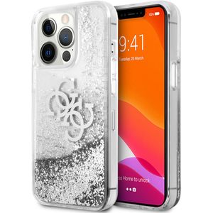 Guess 4G Logo Liquid Glitter Backcover voor de iPhone 13 Pro - Silver