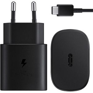Samsung Oplaadbundel | Originele USB-C naar USB-C kabel - 1.8 meter - 25 Watt - Zwart + Originele Fast Charging Adapter USB-C Oplader - In Fabrieksverpakking - 25 Watt - Zwart