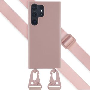 Selencia Siliconen hoesje met afneembaar koord voor de Samsung Galaxy S23 Ultra - Sand Pink