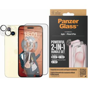 PanzerGlass 2 in 1 pack - Ultra-Wide Fit Anti-Bacterial Screenprotector incl. applicator + Camera Protector voor de iPhone 15 Plus