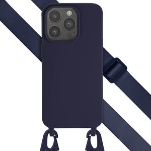 Selencia Siliconen hoesje met afneembaar koord voor de Apple iPhone 15 Pro - Donkerblauw