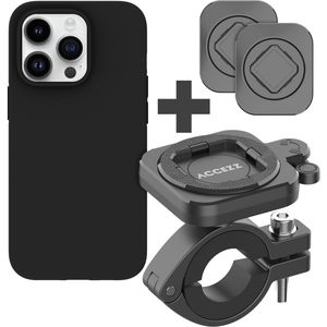 Accezz EasyLock telefoonhouder fiets - inclusief hoesje voor de iPhone 15 Pro - Aluminium - 360 graden draaibaar - Zwart