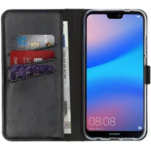 Selencia Echt Lederen Bookcase voor Huawei P20 Lite - Zwart