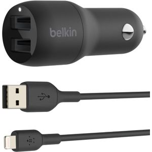 Belkin Boost↑Charge™ Dual USB Car Charger + Lightning kabel - 24W - Zwart