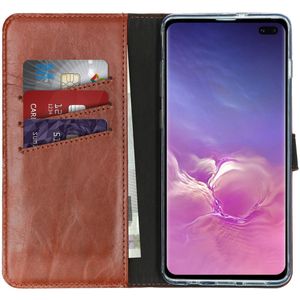 Selencia Echt Lederen Bookcase voor de Samsung Galaxy S10 Plus - Lichtbruin