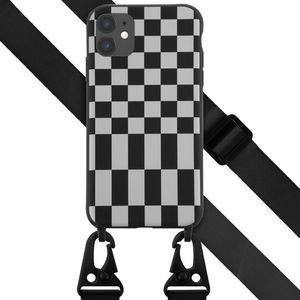 Selencia Siliconen design hoesje met afneembaar koord voor de iPhone 11 - Irregular Check Black