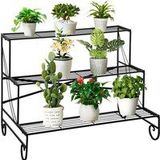 Outsunny Blumenregal Metall 3-stufiges Pflanzenregal Blumentreppe für Garten Balkon Schwarz 95x63x72cm  Aosom.de