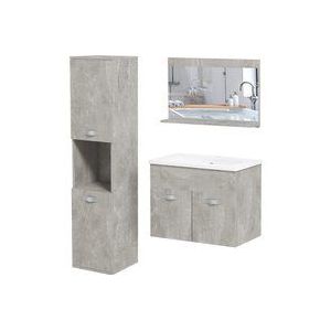 Kleankin 3-teiliges Badezimmermöbel-Set Waschtischmöbel mit Spiegelregal + Waschbeckenmöbel + wandmontierte Badschranksäule, grau  Aosom